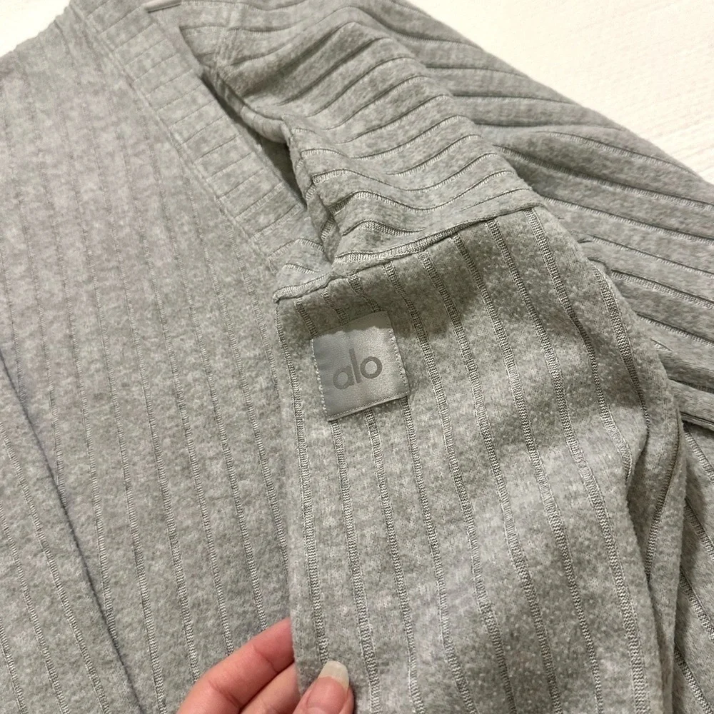 ALO Yoga Ribbed Take Comfort Cardigan - Athletic Heather Grey SZ XS
